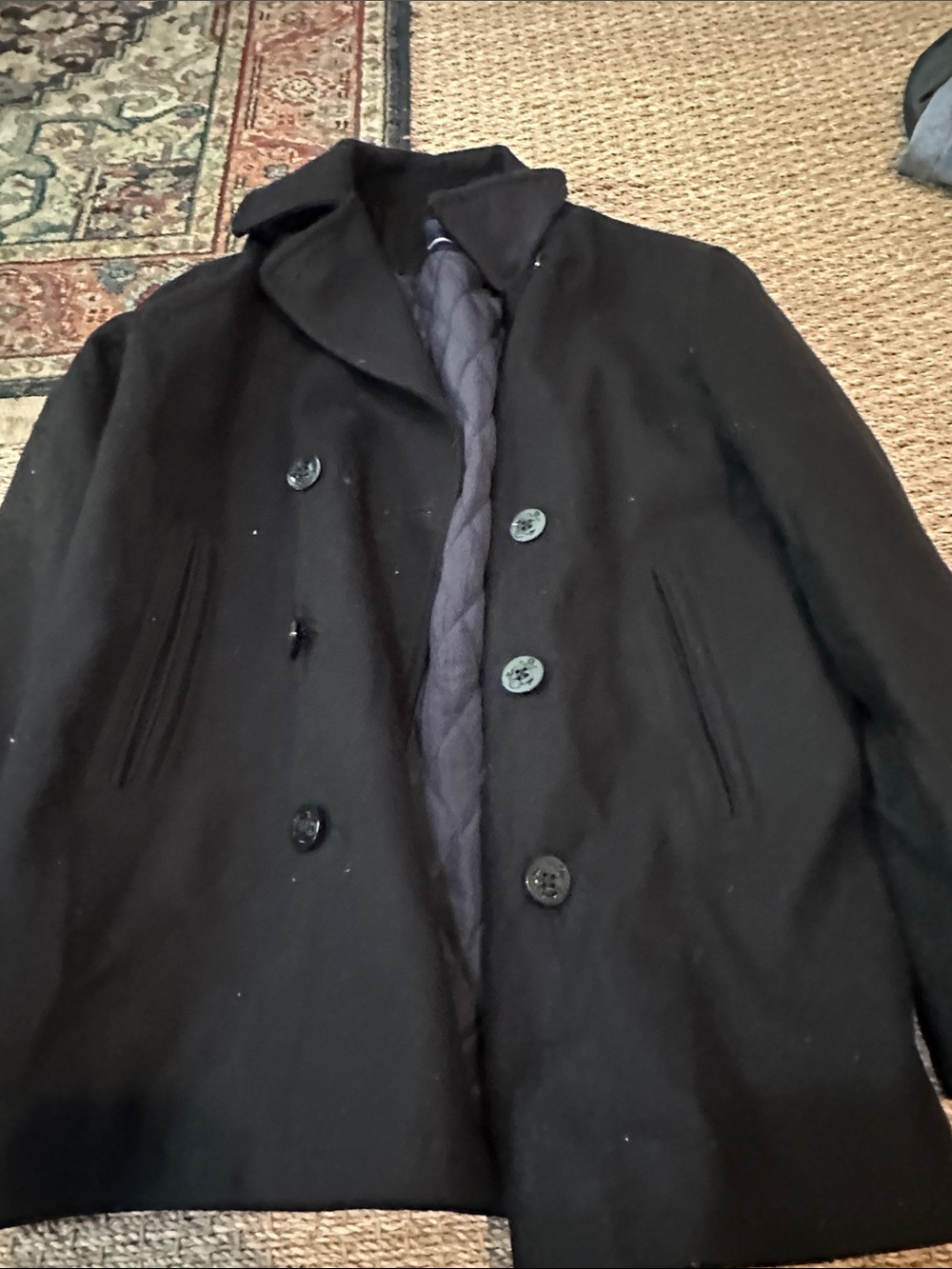 Nautica Black Double-Breasted Wool Peacoat